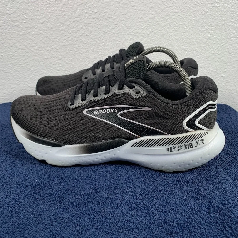 Brooks Glycerin GTS 21 Mens Size 9 Black White Running Sneakers 1104201D090